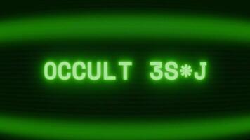 oud groen crt scherm tonen tekst occult teken verschijnen in willekeurig glitch en codering stijl video