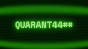 gammal grön crt skärm som visar text karantän visas i slumpmässig tekniskt fel och kodning stil video