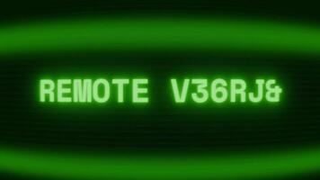 gammal grön crt skärm som visar text avlägsen tillgång visas i slumpmässig tekniskt fel och kodning stil video