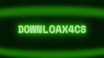 Old green CRT screen showing text DOWNLOADING appearing in random glitch and coding style video