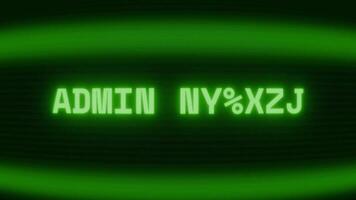 Old green CRT screen showing text ADMIN NOTICE appearing in random glitch and coding style video