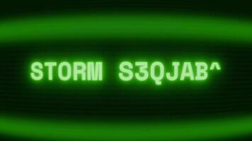 gammal grön crt skärm som visar text storm strejk visas i slumpmässig tekniskt fel och kodning stil video