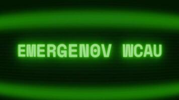 gammal grön crt skärm som visar text nödsituation ring upp visas i slumpmässig tekniskt fel och kodning stil video