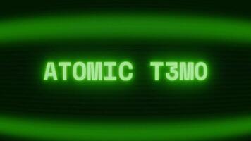 gammal grön crt skärm som visar text atom- testa visas i slumpmässig tekniskt fel och kodning stil video