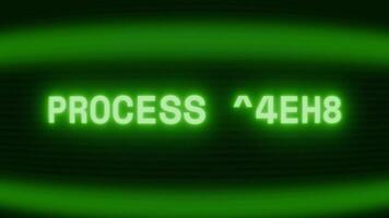 gammal grön crt skärm som visar text bearbeta stanna visas i slumpmässig tekniskt fel och kodning stil video