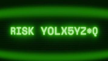 gammal grön crt skärm som visar text risk själv visas i slumpmässig tekniskt fel och kodning stil video