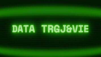Old green CRT screen showing text DATA TRANSFER appearing in random glitch and coding style video
