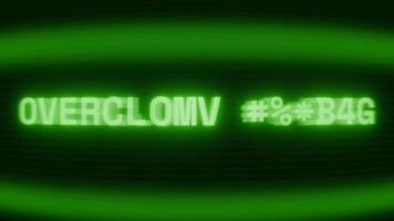 gammal grön crt skärm som visar text överklocka fel visas i slumpmässig tekniskt fel och kodning stil video