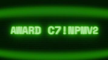 oud groen crt scherm tonen tekst prijs ceremonie verschijnen in willekeurig glitch en codering stijl video