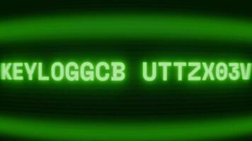 Old green CRT screen showing text KEYLOGGER DETECTED appearing in random glitch and coding style video