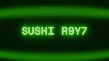 alt Grün crt Bildschirm zeigen Text Sushi rollen erscheint im zufällig Panne und Codierung Stil video
