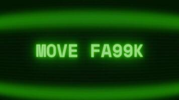 gammal grön crt skärm som visar text flytta snabb visas i slumpmässig tekniskt fel och kodning stil video