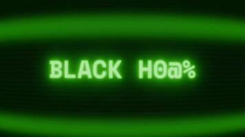 Old green CRT screen showing text BLACK HOLE appearing in random glitch and coding style video