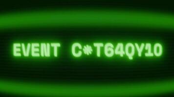 oud groen crt scherm tonen tekst evenement geannuleerd verschijnen in willekeurig glitch en codering stijl video