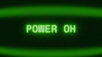 gammal grön crt skärm som visar text kraft på visas i slumpmässig tekniskt fel och kodning stil video