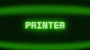 gammal grön crt skärm som visar text skrivare visas i slumpmässig tekniskt fel och kodning stil video