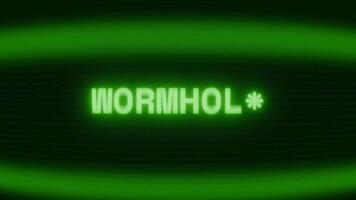 antiguo verde crt pantalla demostración texto agujero de gusano apareciendo en aleatorio falla y codificación estilo video