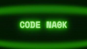 gammal grön crt skärm som visar text koda namn visas i slumpmässig tekniskt fel och kodning stil video