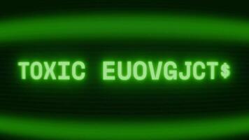 gammal grön crt skärm som visar text toxisk exponering visas i slumpmässig tekniskt fel och kodning stil video