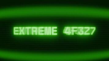 Old green CRT screen showing text EXTREME COLD appearing in random glitch and coding style video