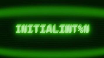gammal grön crt skärm som visar text initiering visas i slumpmässig tekniskt fel och kodning stil video