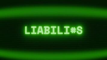 oud groen TV scherm tonen tekst aansprakelijkheid verschijnen in willekeurig glitch en codering stijl video