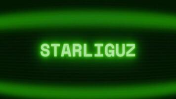 Old green CRT screen showing text STARLIGHT appearing in random glitch and coding style video