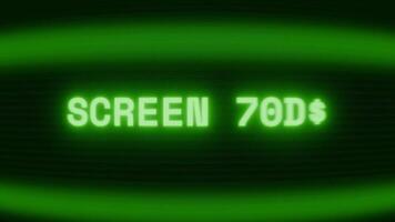 Old green CRT screen showing text SCREEN TEST appearing in random glitch and coding style video