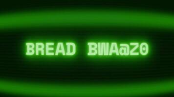 gammal grön crt skärm som visar text bröd korg visas i slumpmässig tekniskt fel och kodning stil video