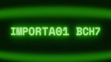 gammal grön crt skärm som visar text Viktig info visas i slumpmässig tekniskt fel och kodning stil video