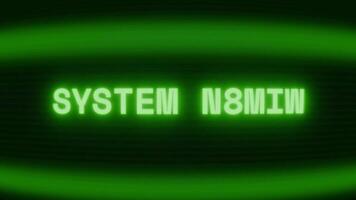 Old green CRT screen showing text SYSTEM LOCK appearing in random glitch and coding style video