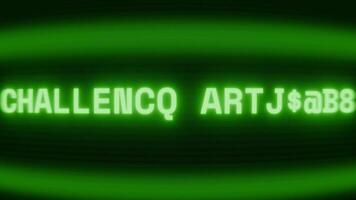 Old green CRT screen showing text CHALLENGE ACCEPTED appearing in random glitch and coding style video