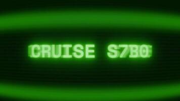 gammal grön crt skärm som visar text kryssning fartyg visas i slumpmässig tekniskt fel och kodning stil video