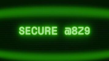 Old green TV screen showing text SECURE LINE appearing in random glitch and coding style video