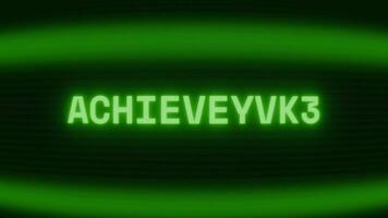 Old green CRT screen showing text ACHIEVEMENT appearing in random glitch and coding style video