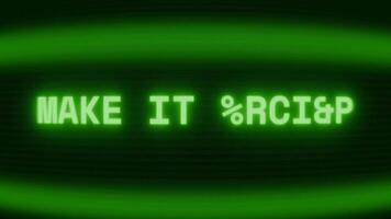 oud groen TV scherm tonen tekst maken het gebeuren verschijnen in willekeurig glitch en codering stijl video