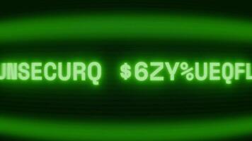 gammal grön crt skärm som visar text osäker förbindelse visas i slumpmässig tekniskt fel och kodning stil video