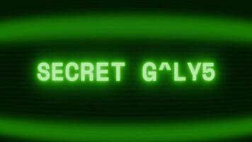 Old green TV screen showing text SECRET ORDER appearing in random glitch and coding style video
