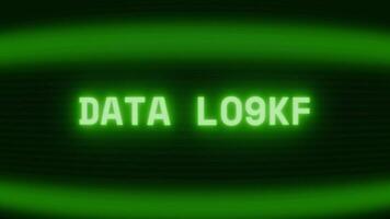 Old green CRT screen showing text DATA LOSS appearing in random glitch and coding style video