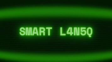 Old green TV screen showing text SMART LIGHT appearing in random glitch and coding style video