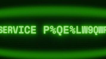 Old green TV screen showing text SERVICE UNAVAILABLE appearing in random glitch and coding style video