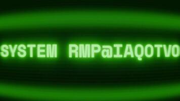 gammal grön crt skärm som visar text systemet infiltrerade visas i slumpmässig tekniskt fel och kodning stil video