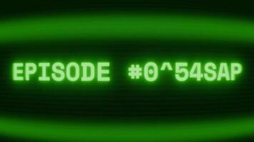 gammal grön crt skärm som visar text episod komplett visas i slumpmässig tekniskt fel och kodning stil video