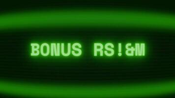 gammal grön crt skärm som visar text bonus runda visas i slumpmässig tekniskt fel och kodning stil video