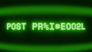 velho verde crt tela mostrando texto postar Produção aparecendo dentro aleatória falha e codificação estilo video