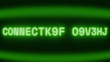 Old green CRT screen showing text CONNECTION ACTIVE appearing in random glitch and coding style video