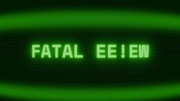 antiguo verde crt pantalla demostración texto fatal error apareciendo en aleatorio falla y codificación estilo video