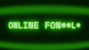 gammal grön crt skärm som visar text uppkopplad betalning visas i slumpmässig tekniskt fel och kodning stil video