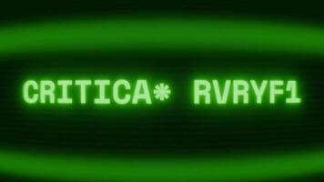 vecchio verde crt schermo mostrando testo critico mettere in guardia apparendo nel casuale problema tecnico e codifica stile video