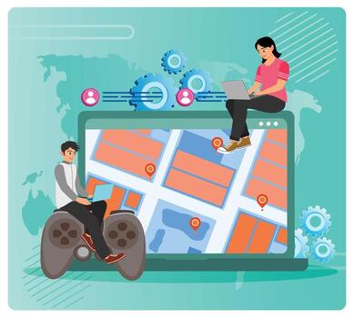 Gaming and mapping technology illustration vector